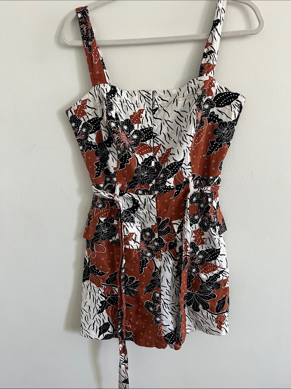 Rust Floral Tie-Waist Mini Dress